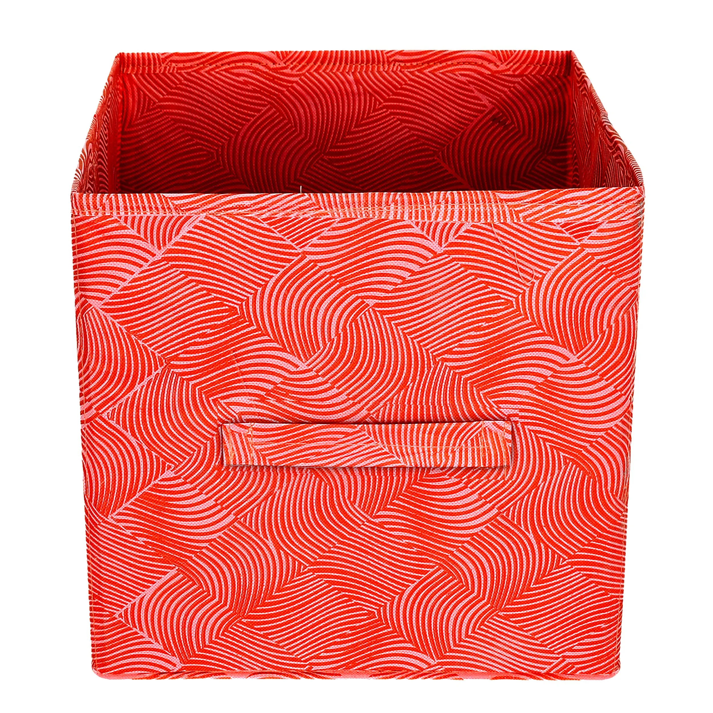 Kuber Industries Laheriya Print Non Woven Square Fabric Foldable Cube Storage Box with Handle (Extra Large, Orange, KUBMART16119)