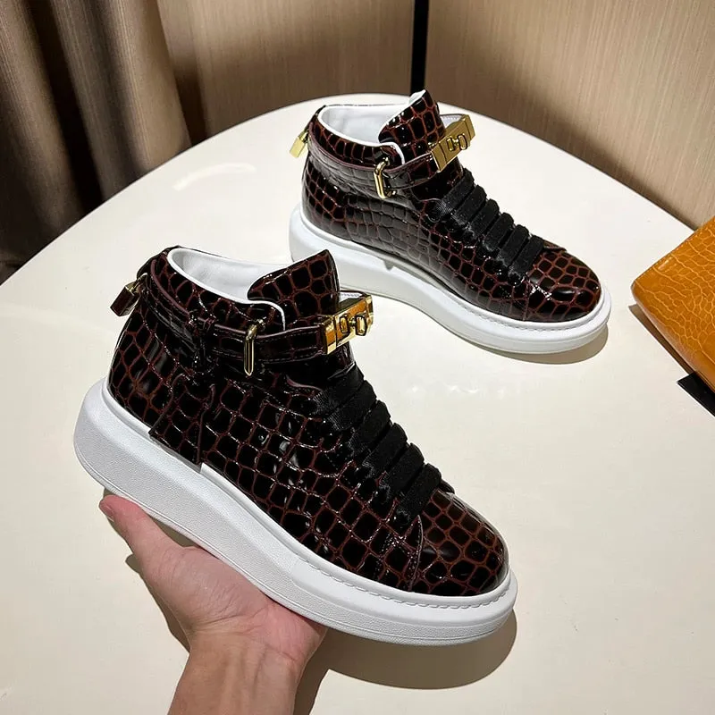 Luxury CrocEmboss High Top Designer Sneakers