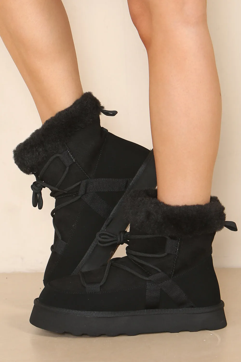 LYLA LIGHT ANKLE BOOTS WITH LACE DETAIL IN BLACK SUEDE