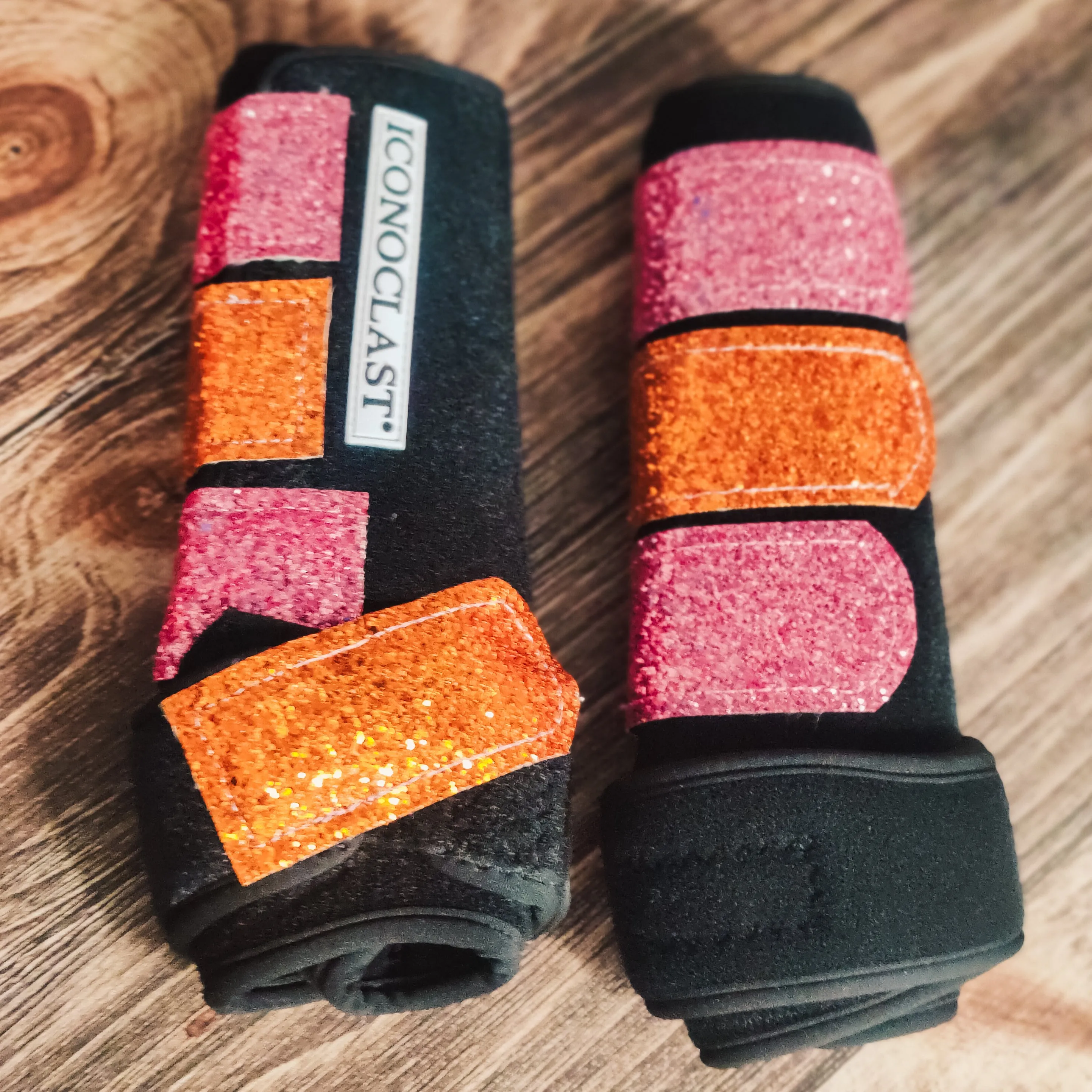 Medium Black Iconoclast Fronts w/ Light Pink & Orange Glitter