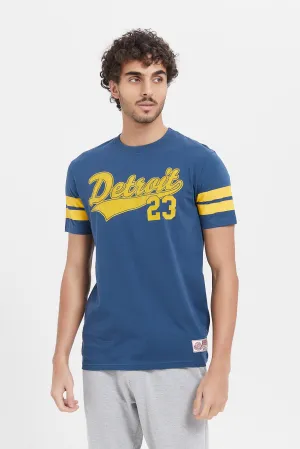 Men Blue Printed Varsity T-Shirt