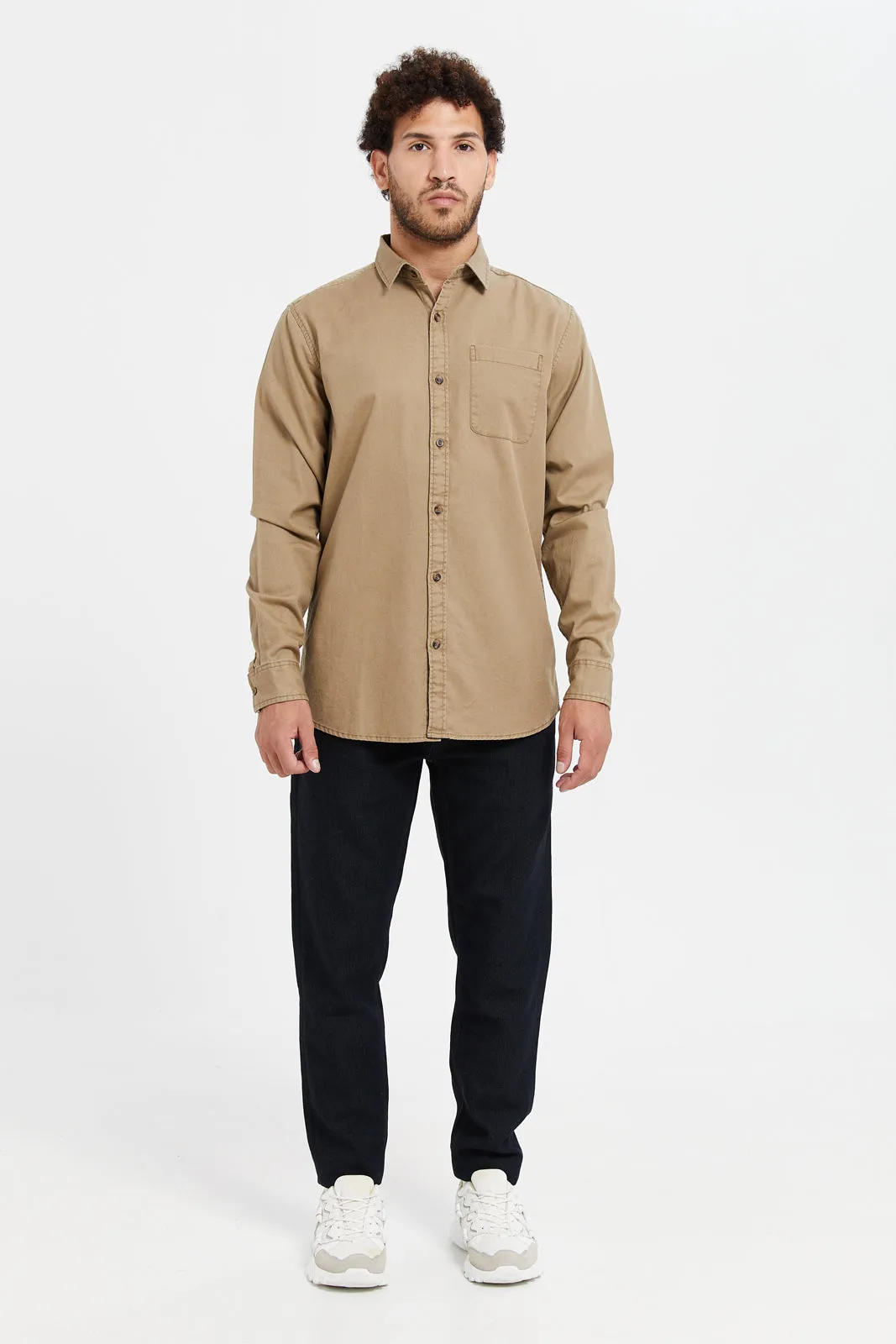 Men Brown Cotton Shirt