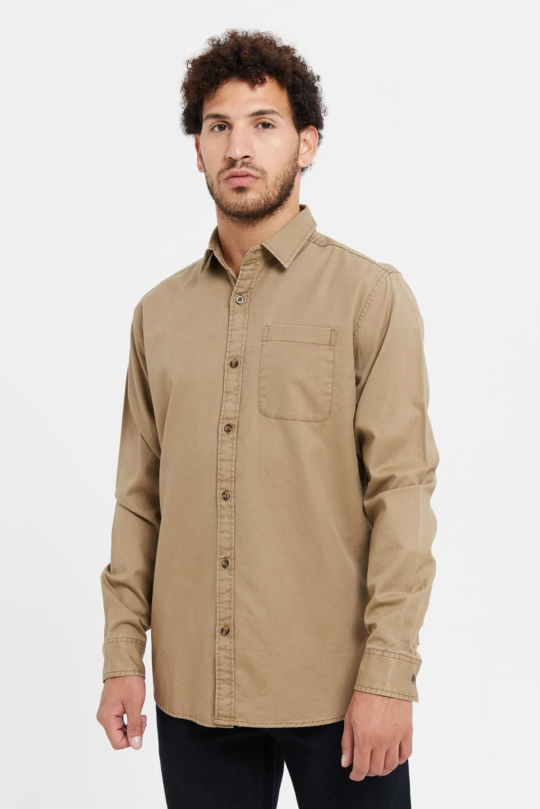 Men Brown Cotton Shirt