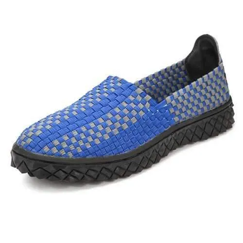 Mens Stretch Knitting Casual Shoes Elastic Band Slip-On Flat Sport Sewing Shoes