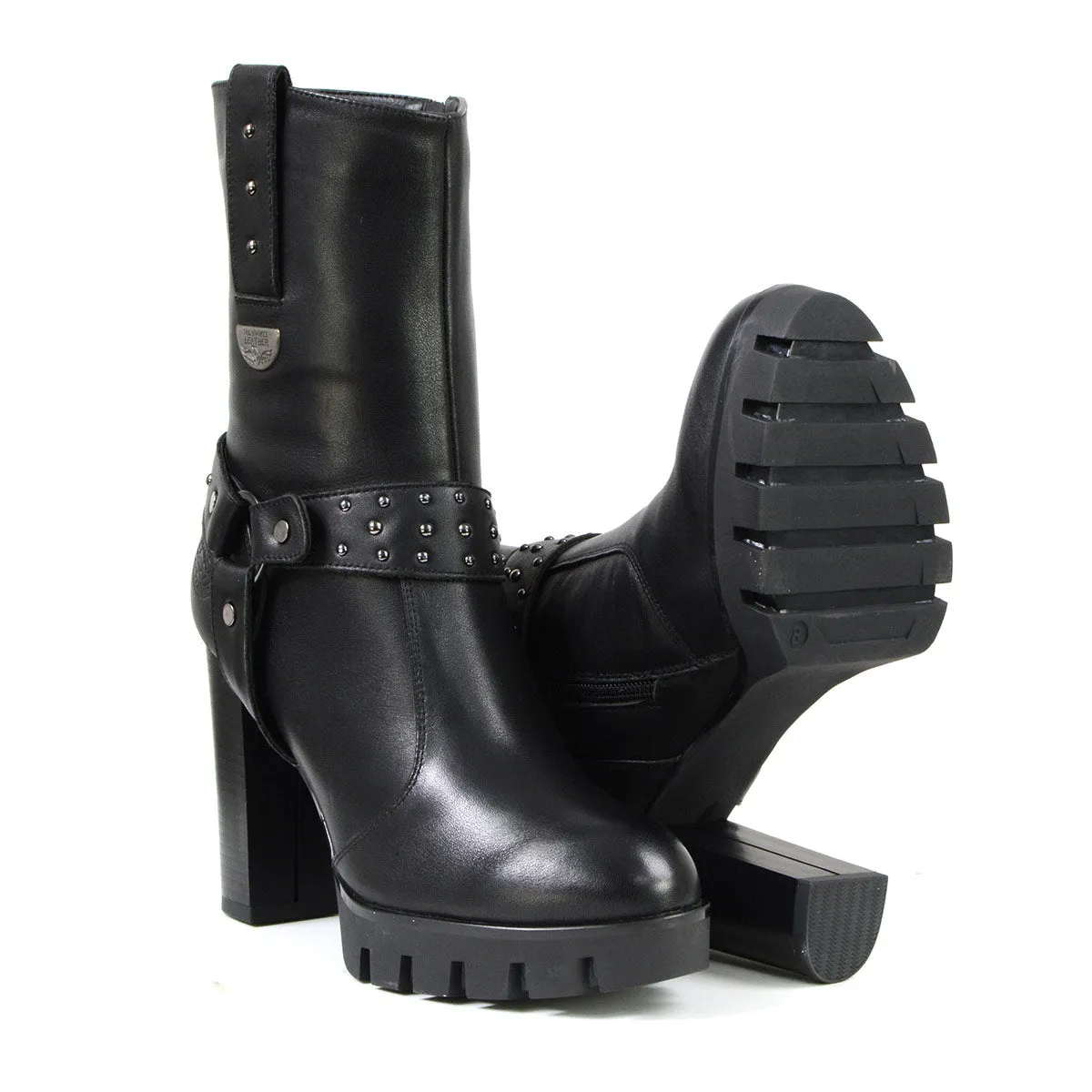 Milwaukee Leather MBL9303 Women's Classic Black Leather Casual Fashion Boots with Block Heel