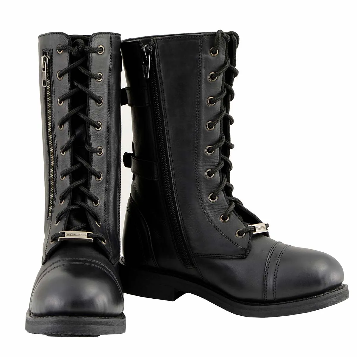 Milwaukee Leather Women's Graze Black Leather Lace-Up Motorcycle Boots