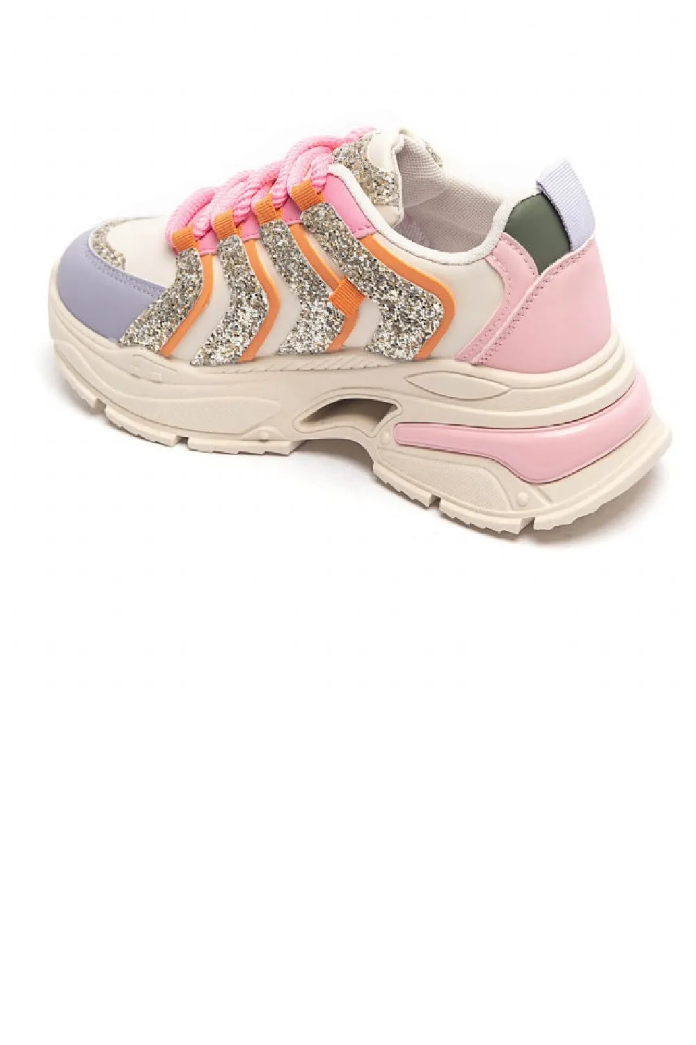 MULTI COLOUR LACE UP GLITTER DETAIL CHUNKY TRAINERS