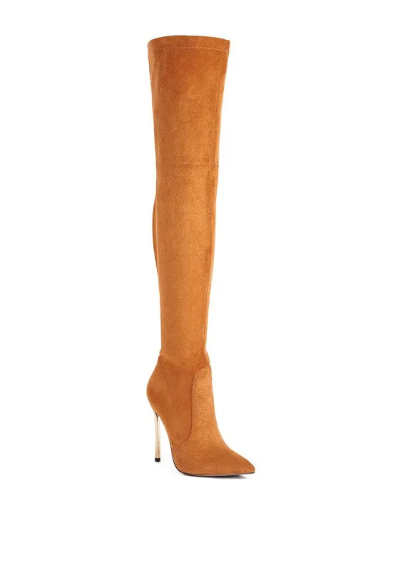 netts - Red Stretch Suede Micro High Knee Boots for women