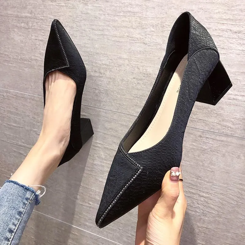 Nude Block Heels Mid-Heel Shoes Women's Shoes Chunky Heel Single-Layer Shoes Mary Jane Shoes