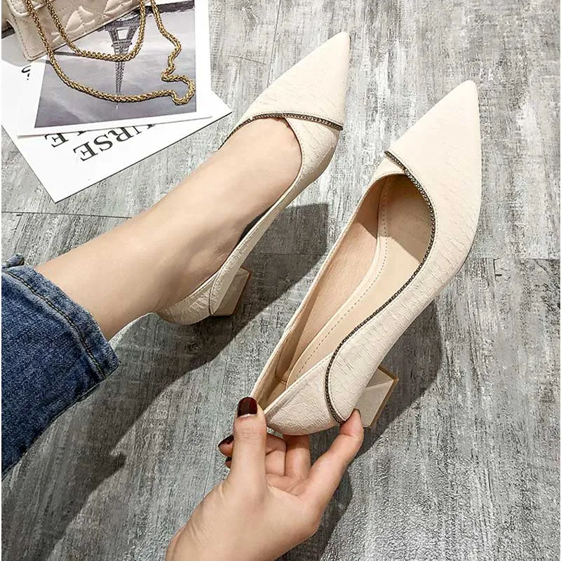 Nude Block Heels Mid-Heel Shoes Women's Shoes Chunky Heel Single-Layer Shoes Mary Jane Shoes