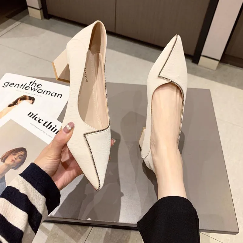 Nude Block Heels Mid-Heel Shoes Women's Shoes Chunky Heel Single-Layer Shoes Mary Jane Shoes