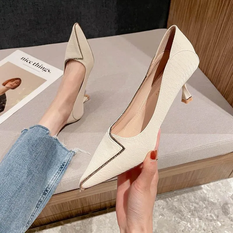 Nude Block Heels Mid-Heel Shoes Women's Shoes Chunky Heel Single-Layer Shoes Mary Jane Shoes