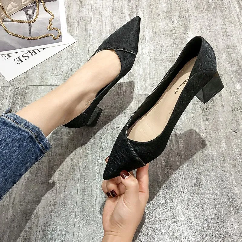 Nude Block Heels Mid-Heel Shoes Women's Shoes Chunky Heel Single-Layer Shoes Mary Jane Shoes