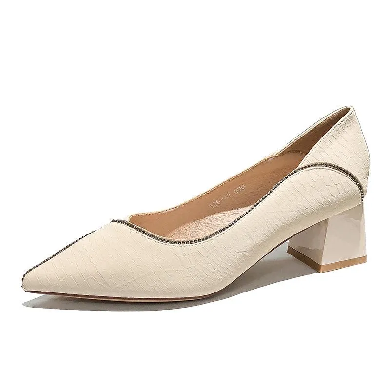 Nude Block Heels Mid-Heel Shoes Women's Shoes Chunky Heel Single-Layer Shoes Mary Jane Shoes