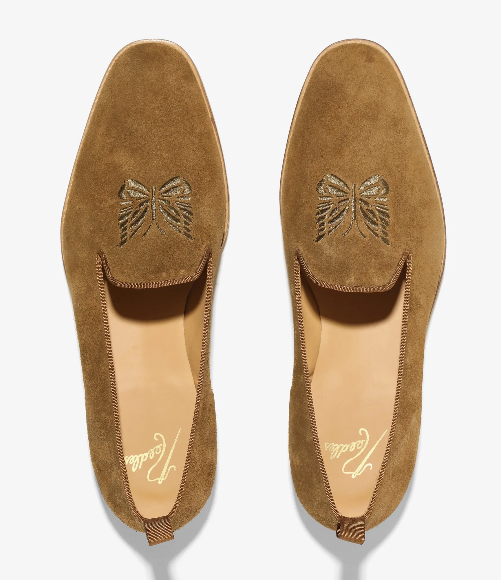 Papillon Embroidered Slip-On – Brown Suede