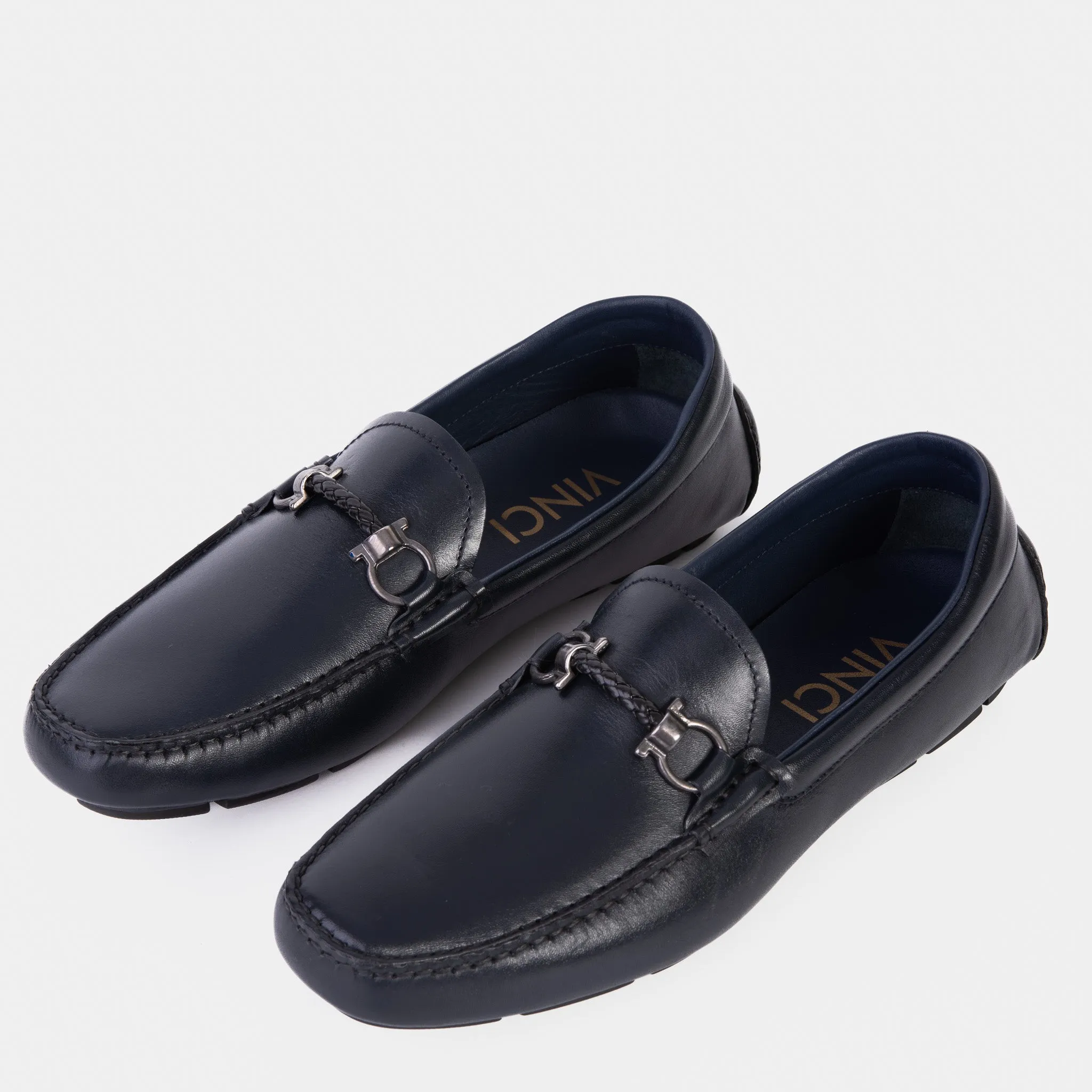 Pavia Navy Blue Leather Bit Drive Loafer Men Shoe