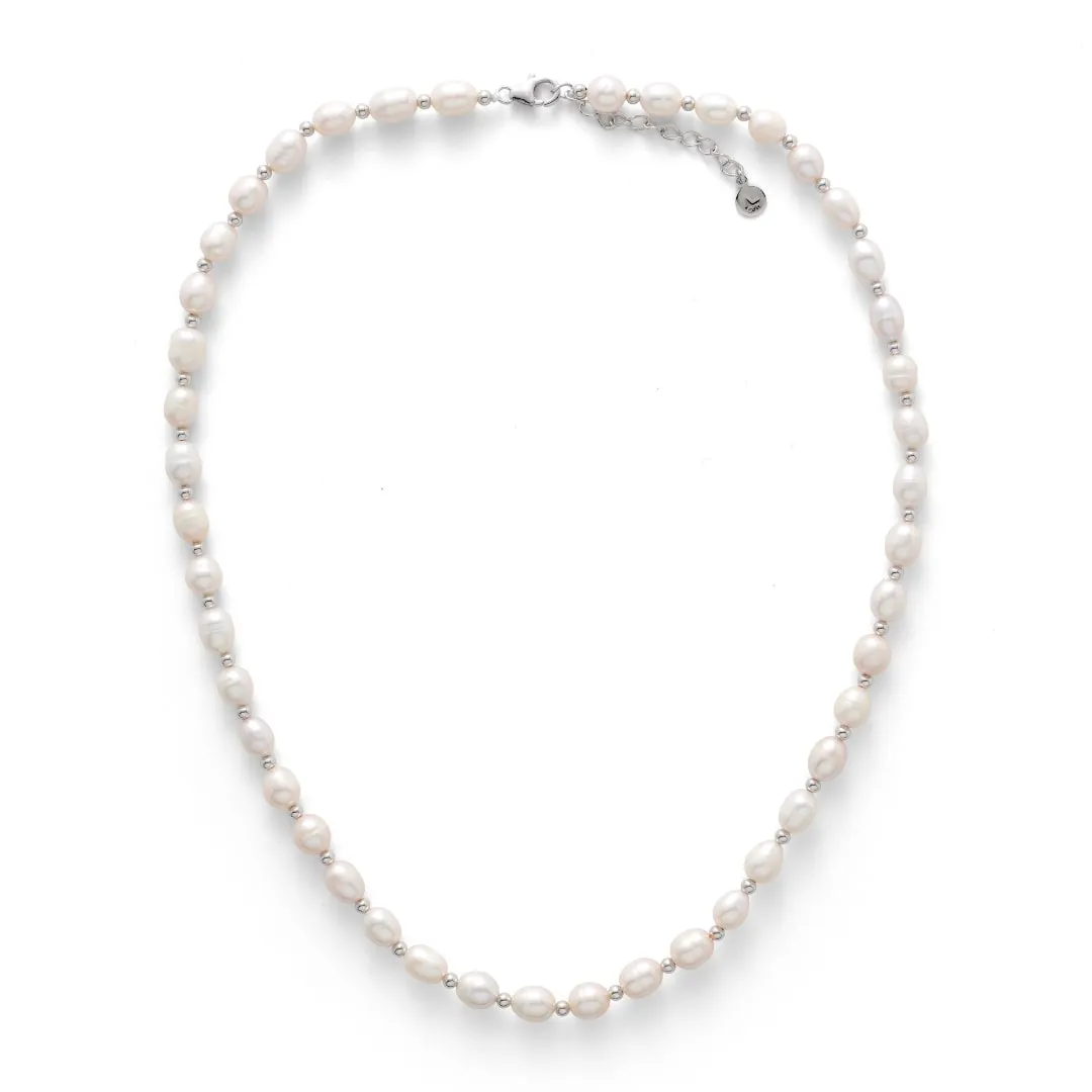 Pearl & Silver Bead Necklace 8mm