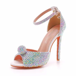 Peep Toe Rhinestone Ankle Strap Stiletto Heels