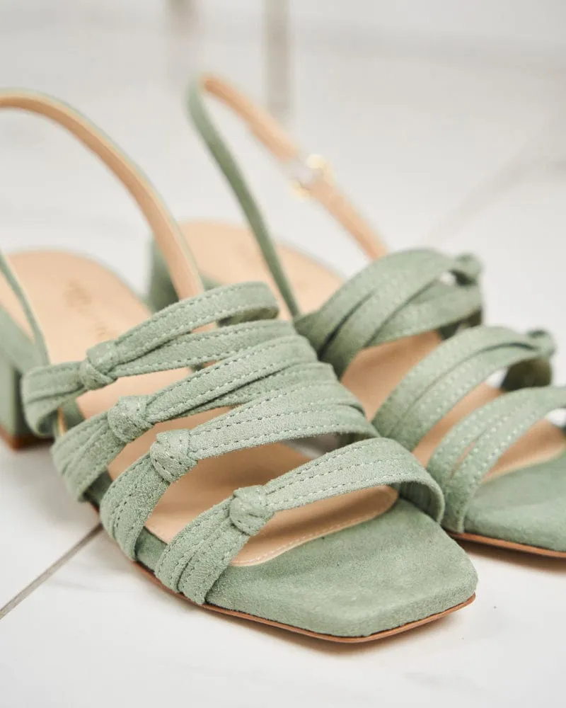 Peony Vegan Suede Heeled Sandals | Sage