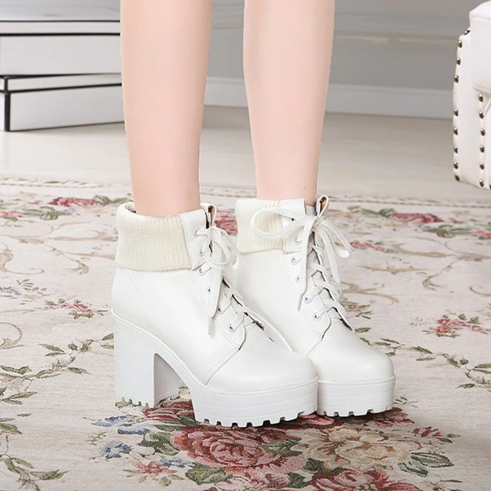 PU leather square High Heels  Ankle Boots