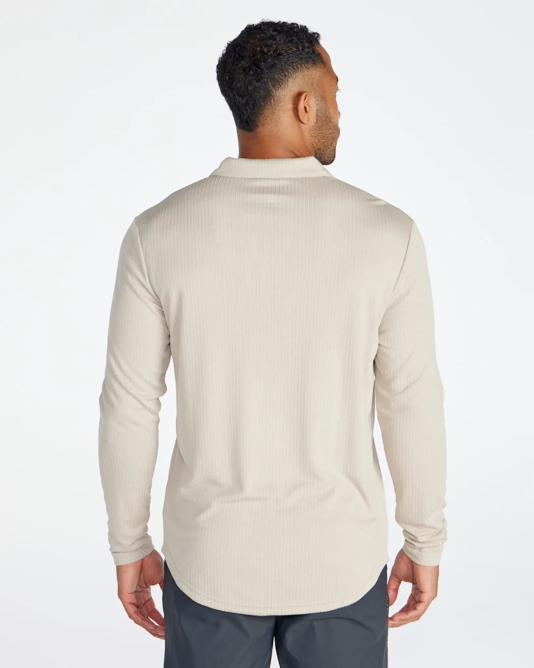 Ribbed Long Sleeve Open V Polo