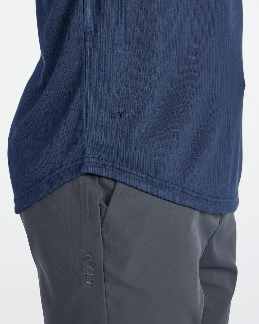 Ribbed Long Sleeve Open V Polo