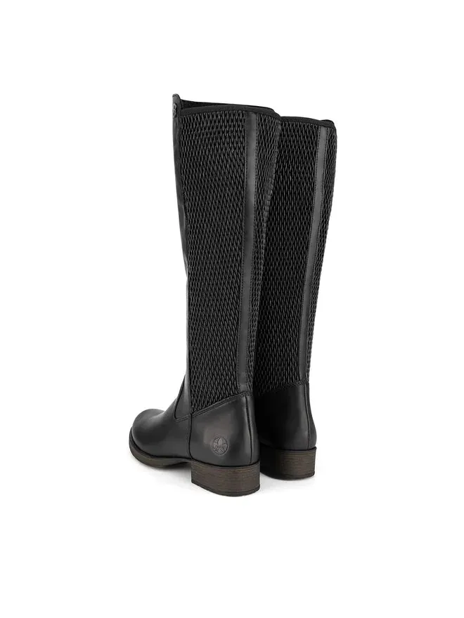 Rieker Z9591-00 Black Leather Knee High Long Boots