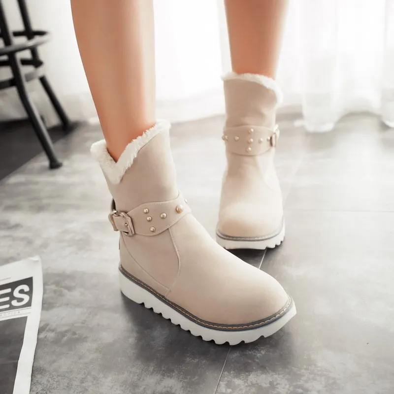 rivets flat heel Add Warm Fur snow Boots