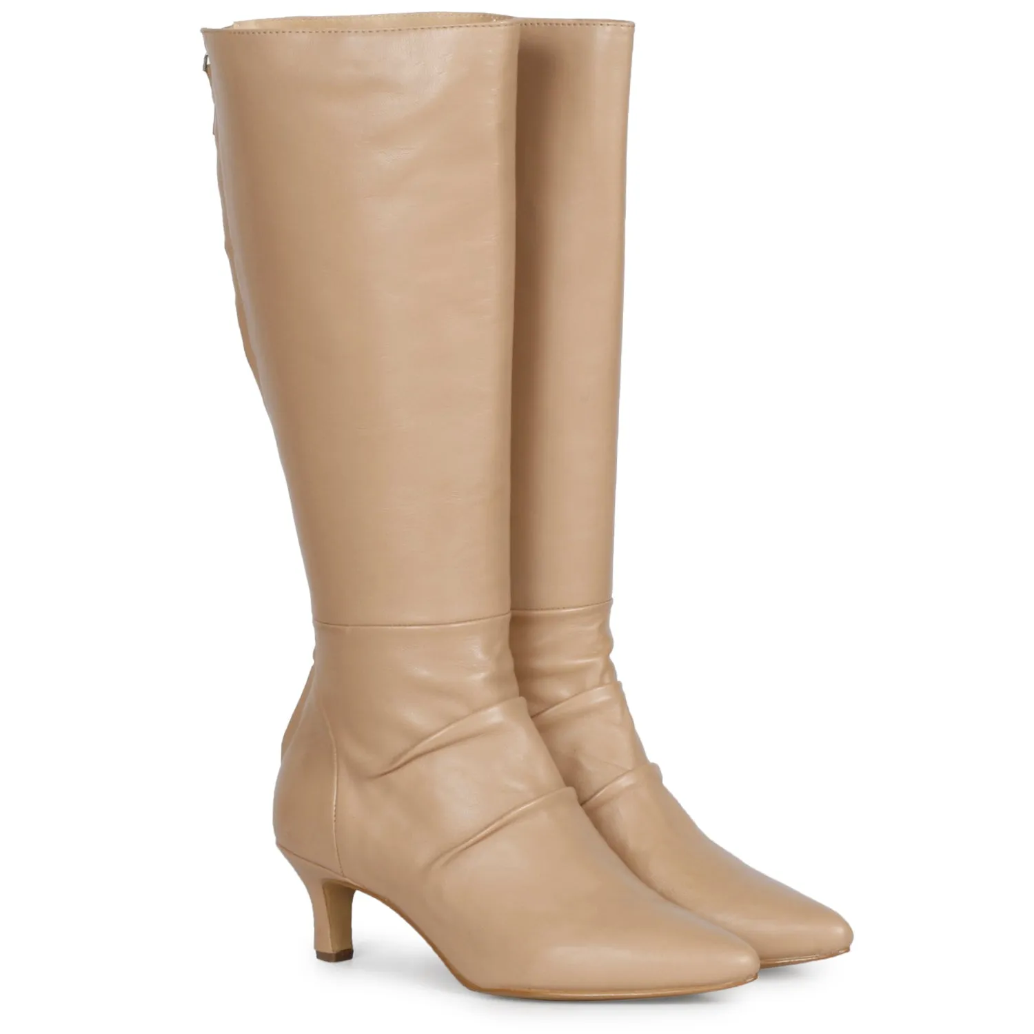 Saint Nadine Nude Leather Slouchy Kitten Heel Long Boots