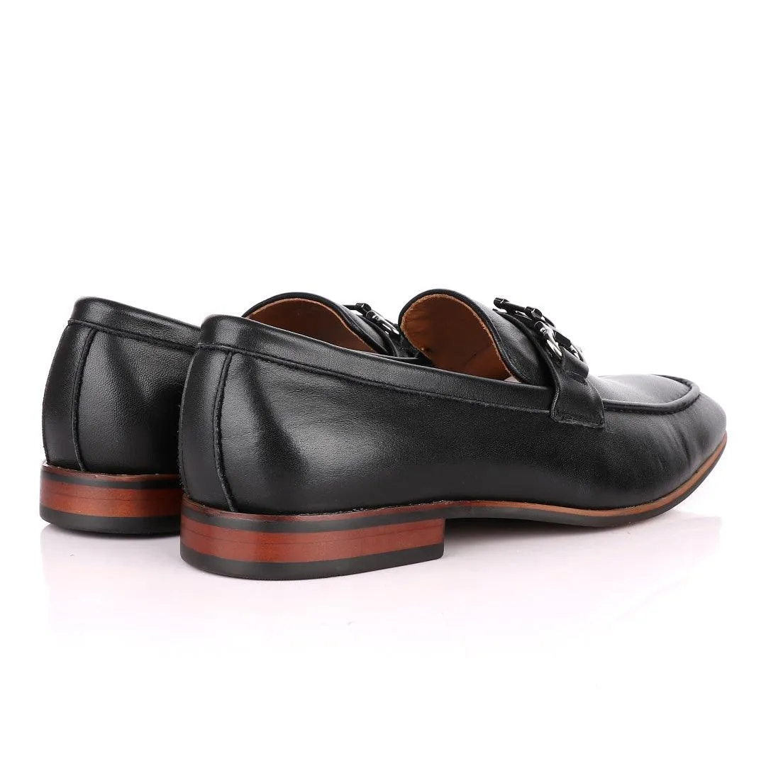 Salvatore Ferragamo Black Leather with Reversible Embellishment Loafers