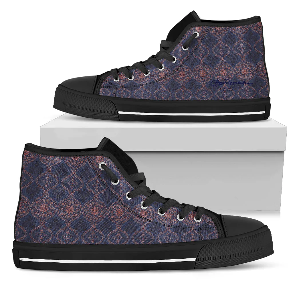 Sargasso Blue and Mellow Rose Damask High Top Sneakers