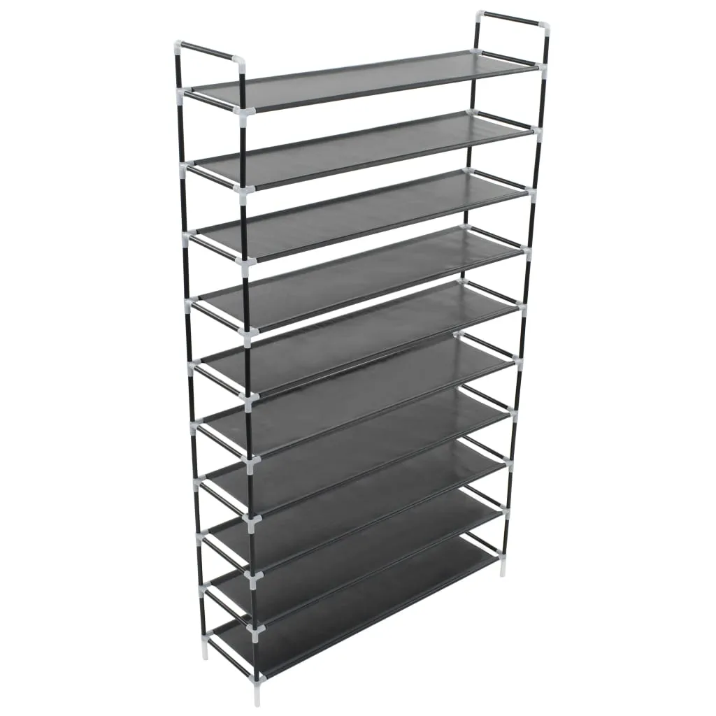 Shoe Rack with 10 Shelves Metal and Non-woven Fabric Black