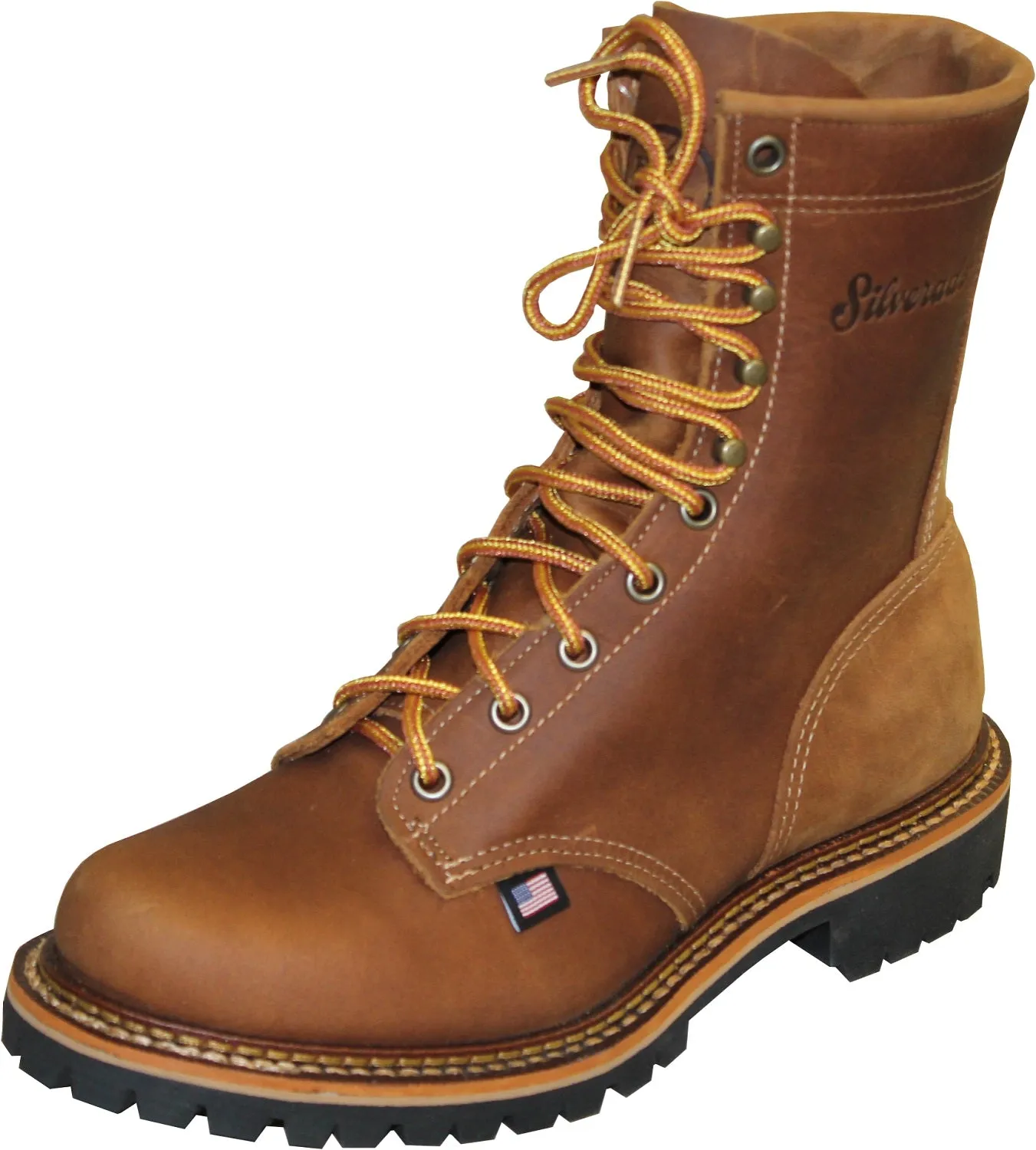 Silverado Mens 8in Lumberjack Shipyard USA Oil Tan Leather Work Boots