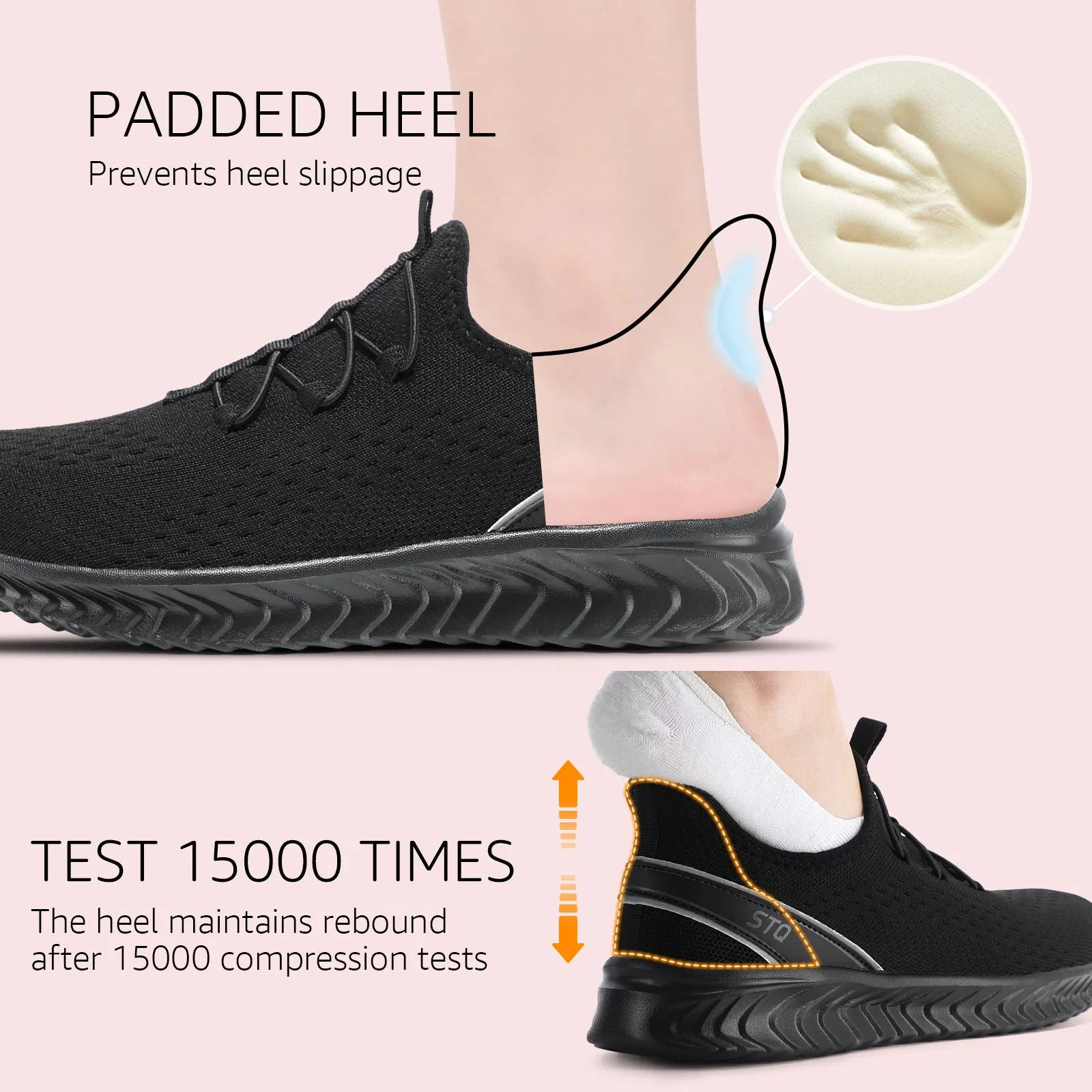 STQ Womens Orthopedic Walking Shoes Comfortable Slip on Sneakers for Plantar Fasciitis