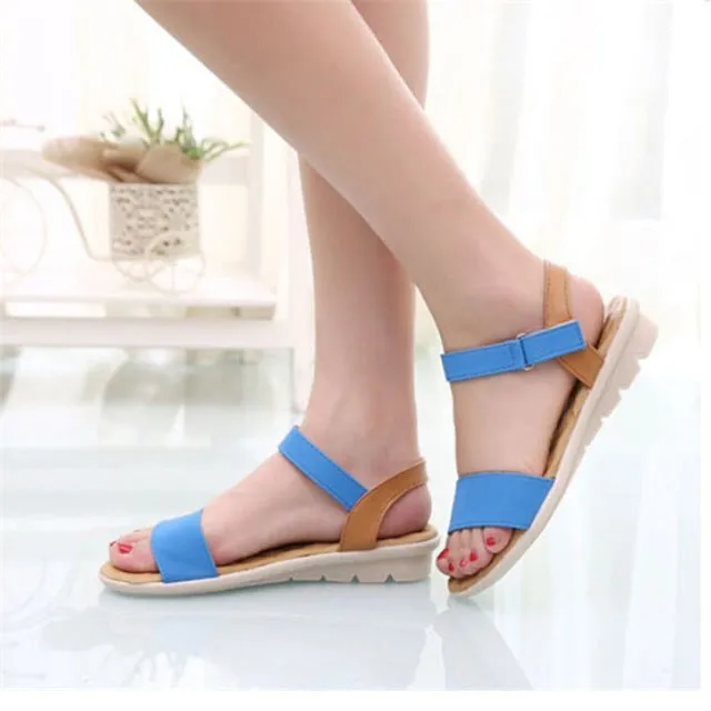 Sweet Ladies Basic Adhesive Sandals 3 Colors Patch Comfortable Flat Women Shoes Summer Style Soft Leather Leisure Sandals