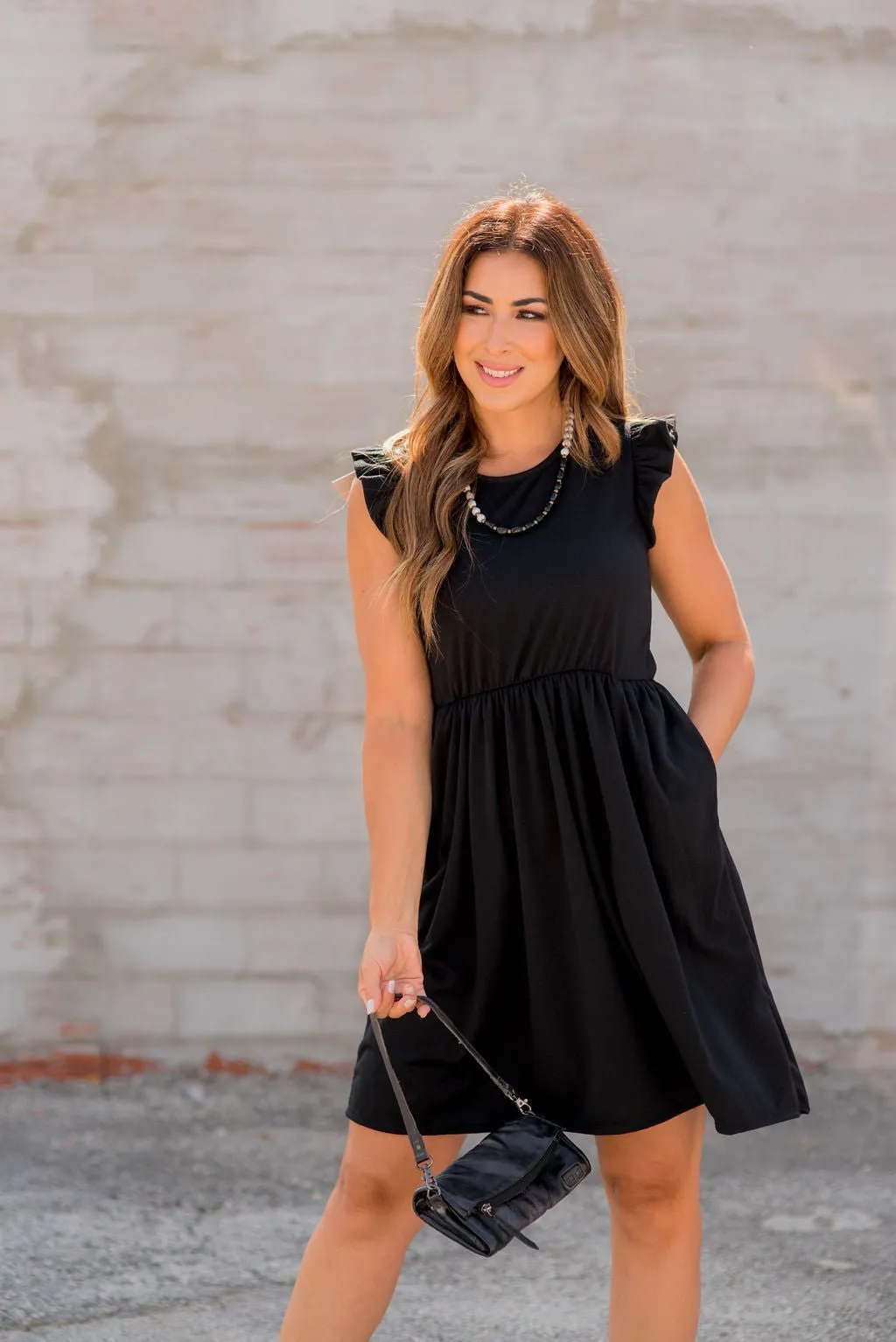 Textured Lines Ruffle Trim Dress