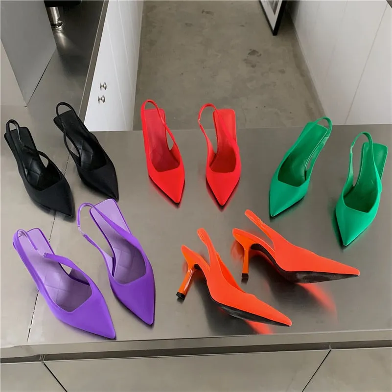 Uniwim Women Summer 9Cm High Heels Sandals Lady Fetish Stiletto Heels Slingback Purple Green Mules Sandles Replica Designer Shoes