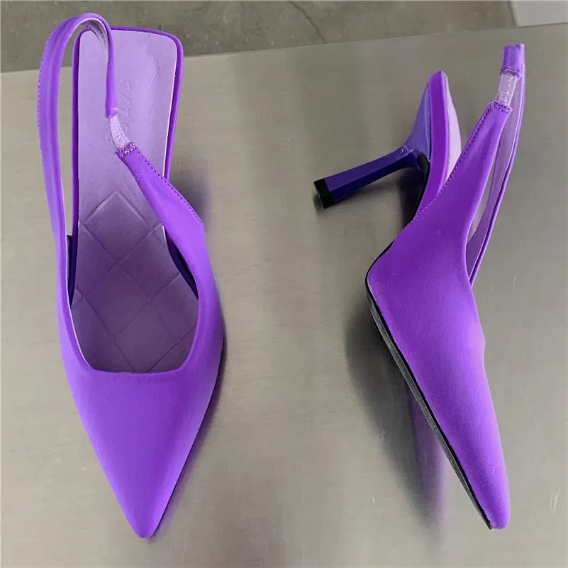 Uniwim Women Summer 9Cm High Heels Sandals Lady Fetish Stiletto Heels Slingback Purple Green Mules Sandles Replica Designer Shoes