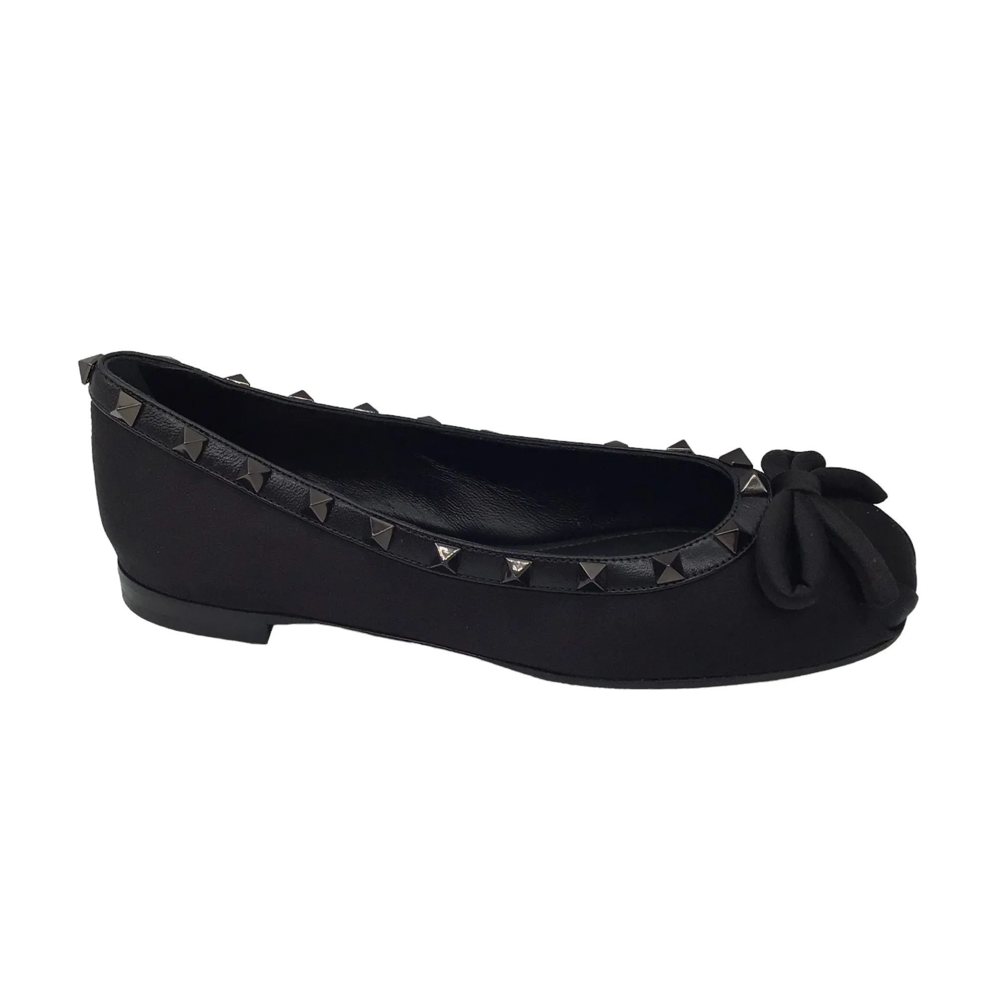 Valentino Black Rockstud Satin Ballet Flats