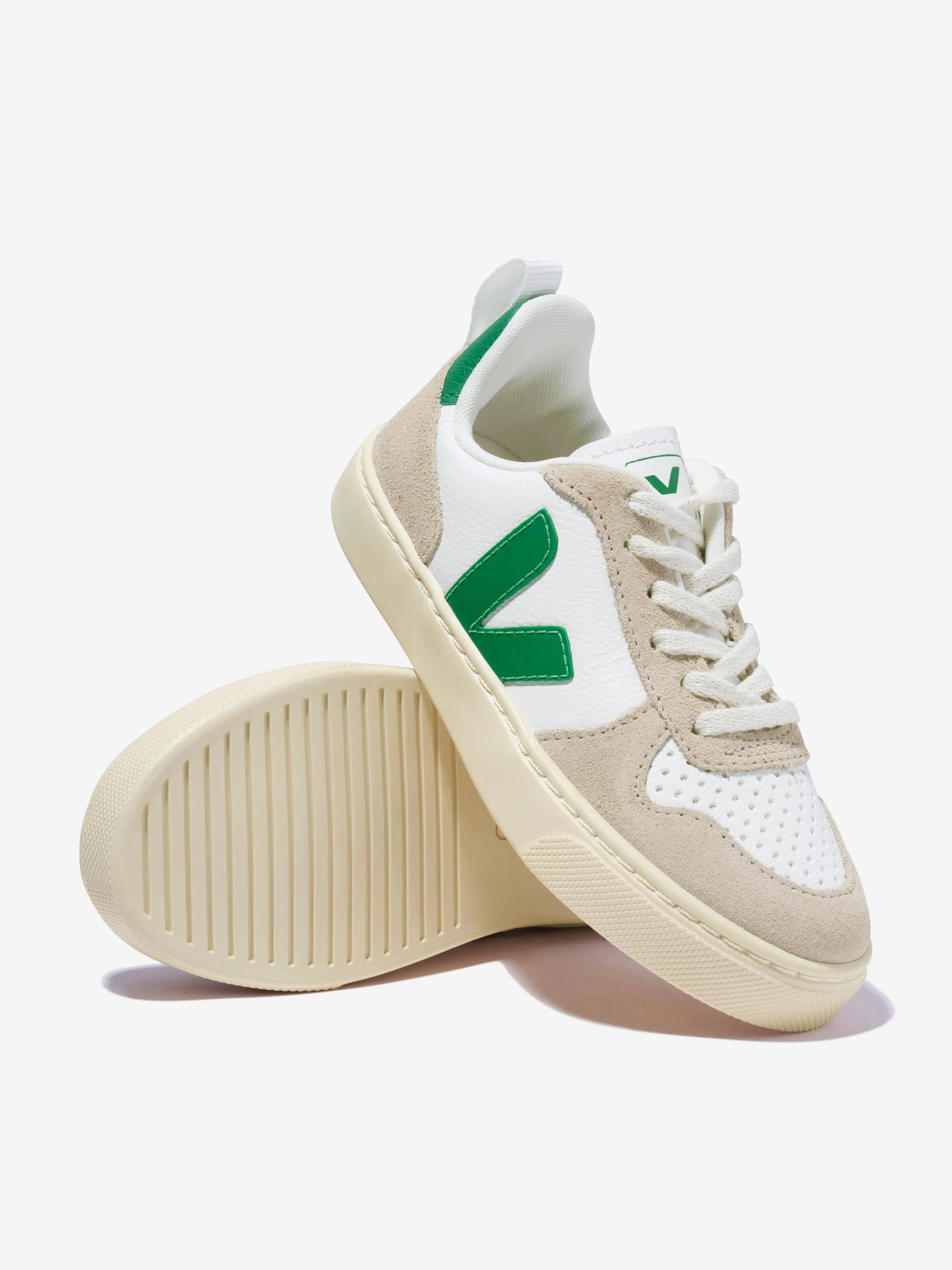 Veja Kids Small V-10 Lace Up Trainers in White