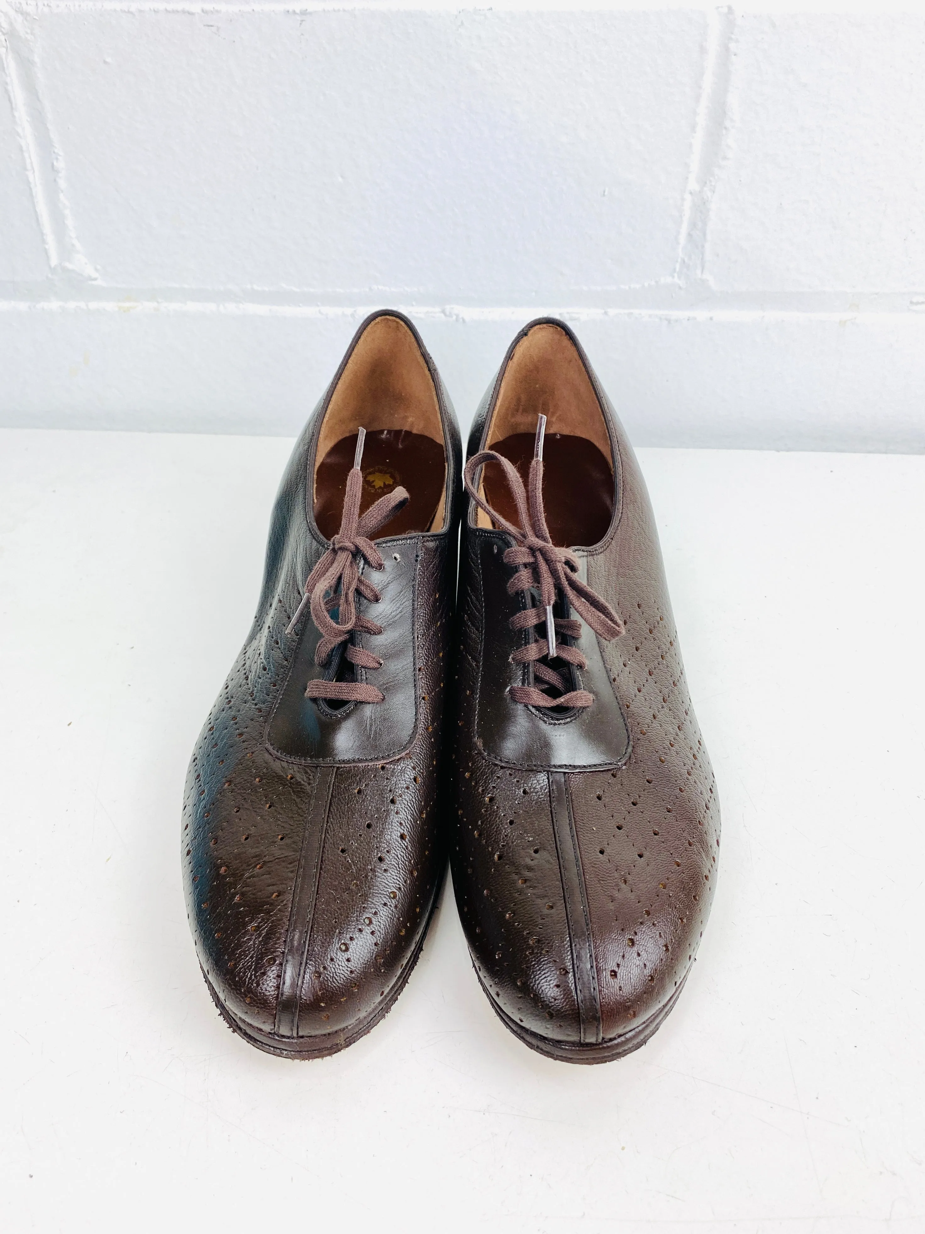 Vintage Deadstock Shoes, Women's 1980s Brown Leather Oxford's, Cuban Heels, NOS, P514