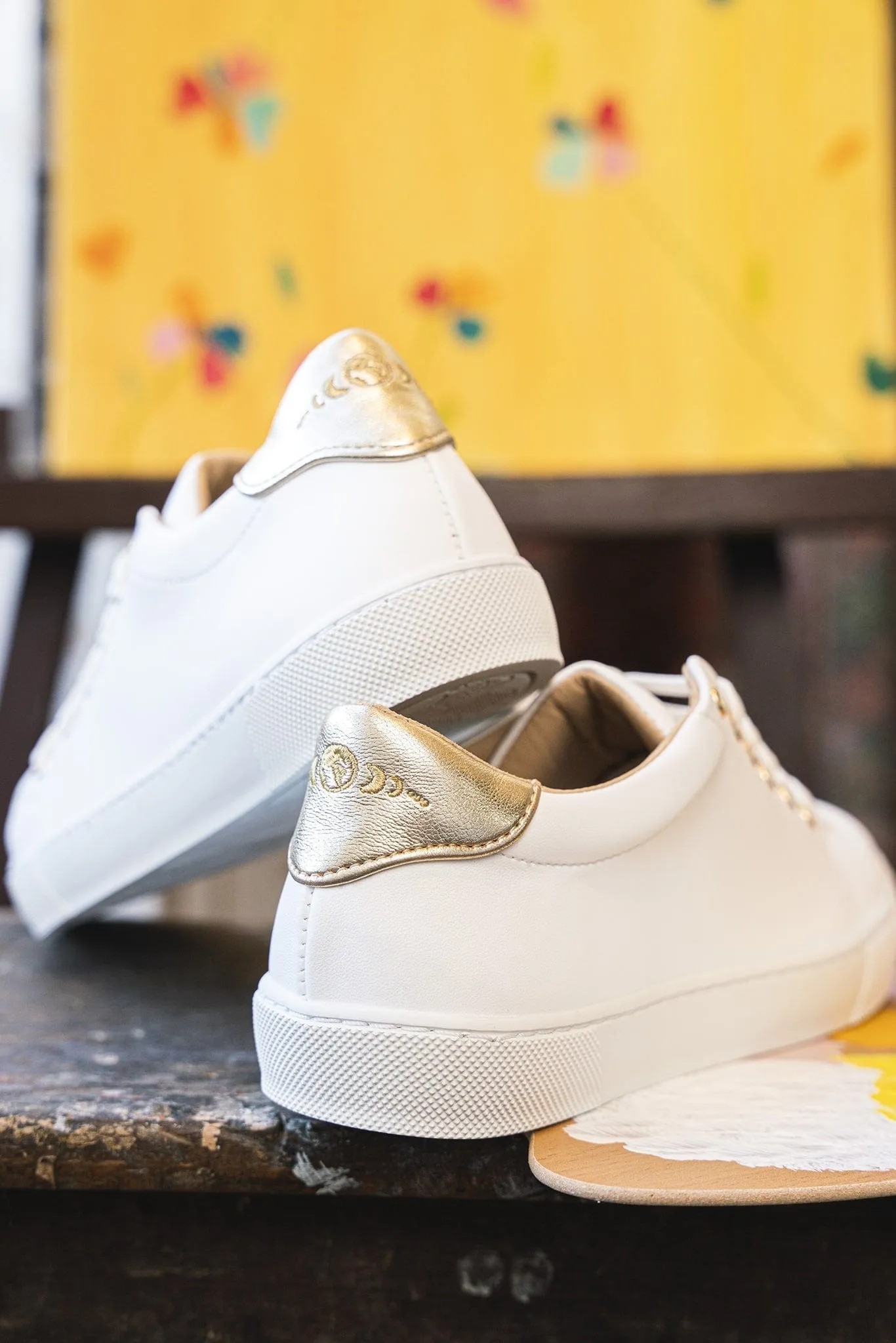 Virevolte Vegan Leather Sneakers | White & Gold