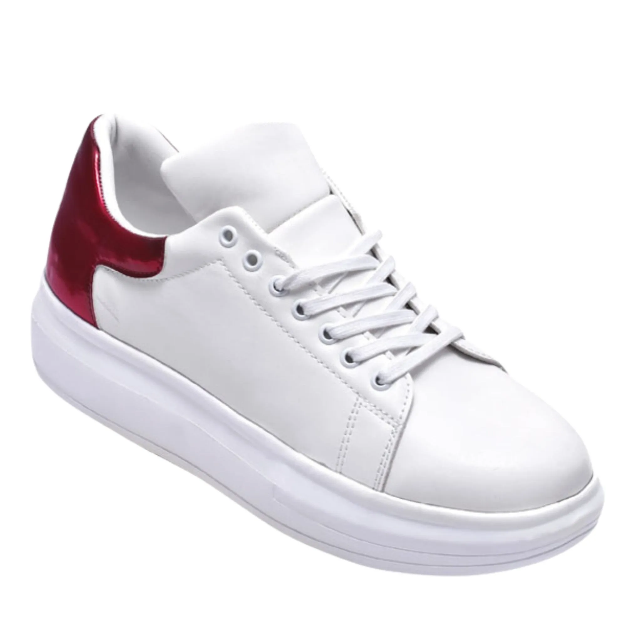 White Leather Sneakers with Red Detail - Prom & Professional