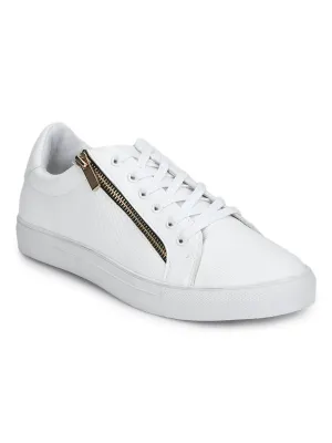 White PU Lace-Up Men Sneakers