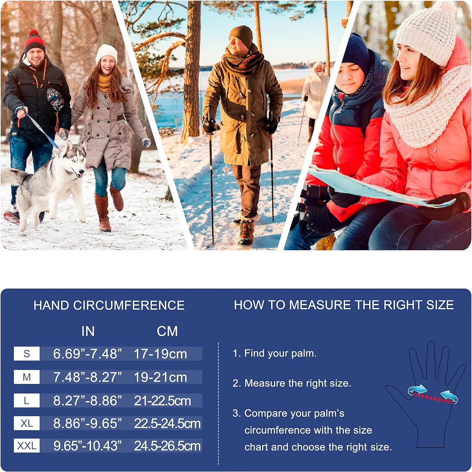 Winter Gloves Men and Women, Warm Touch Screen Ski Gloves 3 Sets