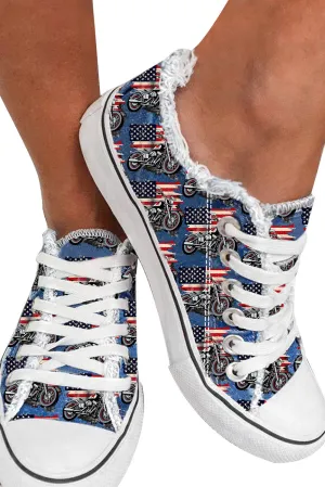 Women American Flag Motorbike Print Lace Up Sneakers