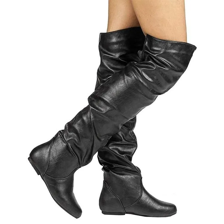 Women flat heel solid color over the knee slouch boots