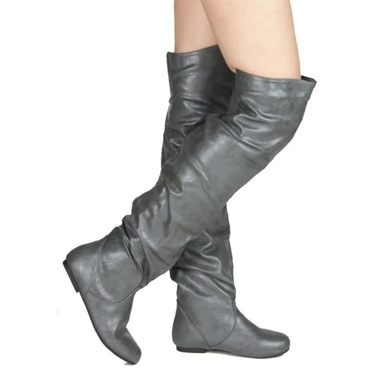 Women flat heel solid color over the knee slouch boots