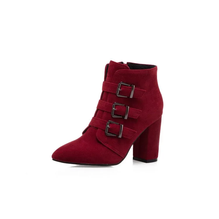 Women's Suede Buckle High Heel Short Boots