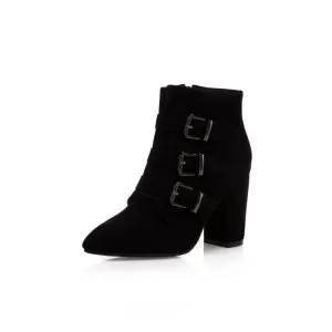 Women's Suede Buckle High Heel Short Boots